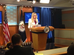Marie Harf, US State vice spokeswoman at the press centre in Washington on May 8. — Photo VNA